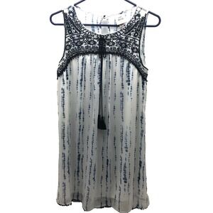 Knox Rose Summer Tank Top XS White Blue Liner Sleeveless Embroidered Scoop Neck